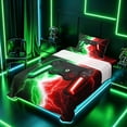 thumbnail image 3 of meiyoeat Neon Lightning Gaming Twin Sheet Sets for Boys Girls, Electric Gamer Bedding, Green Red, 3-Piece, 1 Flat Sheet, 1 Fitted Sheet and 1 Pillowcase, 3 of 6