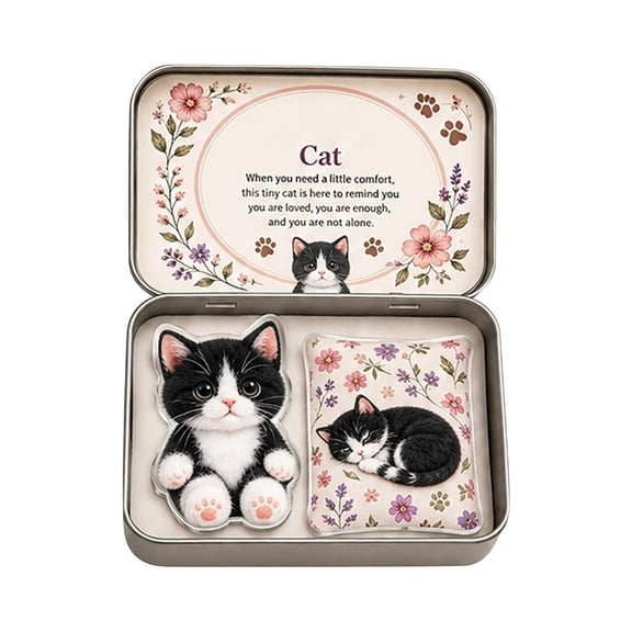 Mini Cat in Box 2D Flat Print, Your Furry Little Encourager, Positive Inspirational Card, Cute Emotional Support Decor, Motivational Gift Doll, Black