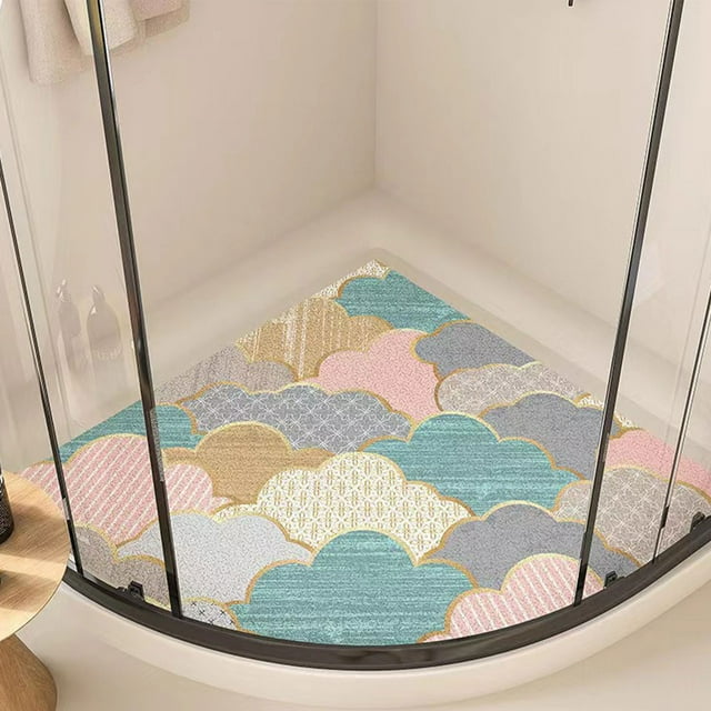 Billuyoard Alfombra de ducha de esponja de PVC con forma de cuadrante para decoración de baño, alfombrilla de ducha de esquina, antideslizante, Juegos de accesorios de baño A 60*60cm