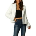 thumbnail image 1 of Abrigo Corto de Piel Sintética para Mujeres Moda Invierno Chaqueta Abierta Solapa Notch Manga Larga Abrigo Esponjoso L Blanco, 1 of 7