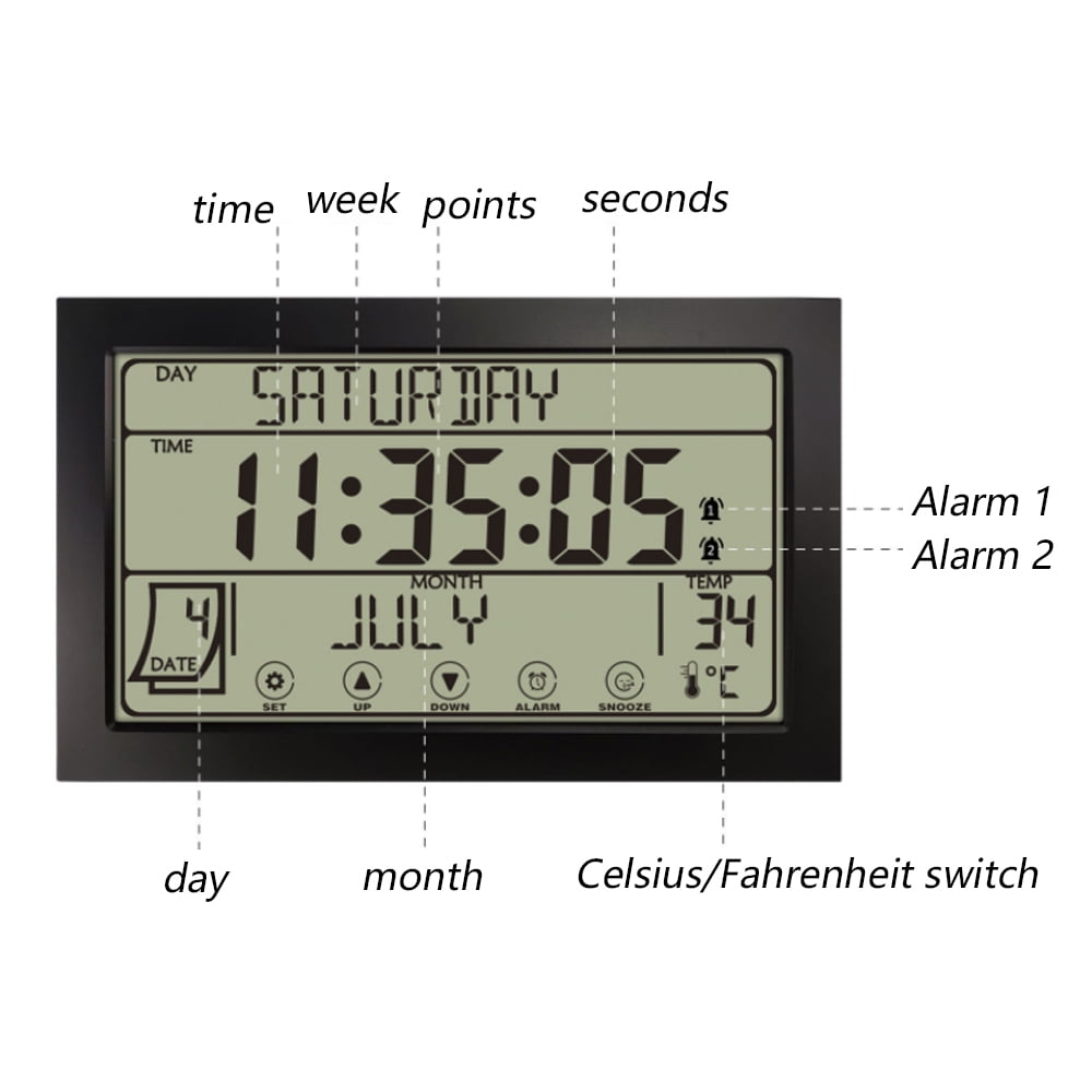 Auto Set Digital Wall Clock Battery Operated,Desk Clocks with Temperature,Humidity ， Display Digital Calendar Alarm Clock for Elderly,Bedroom,Office,black，G165466