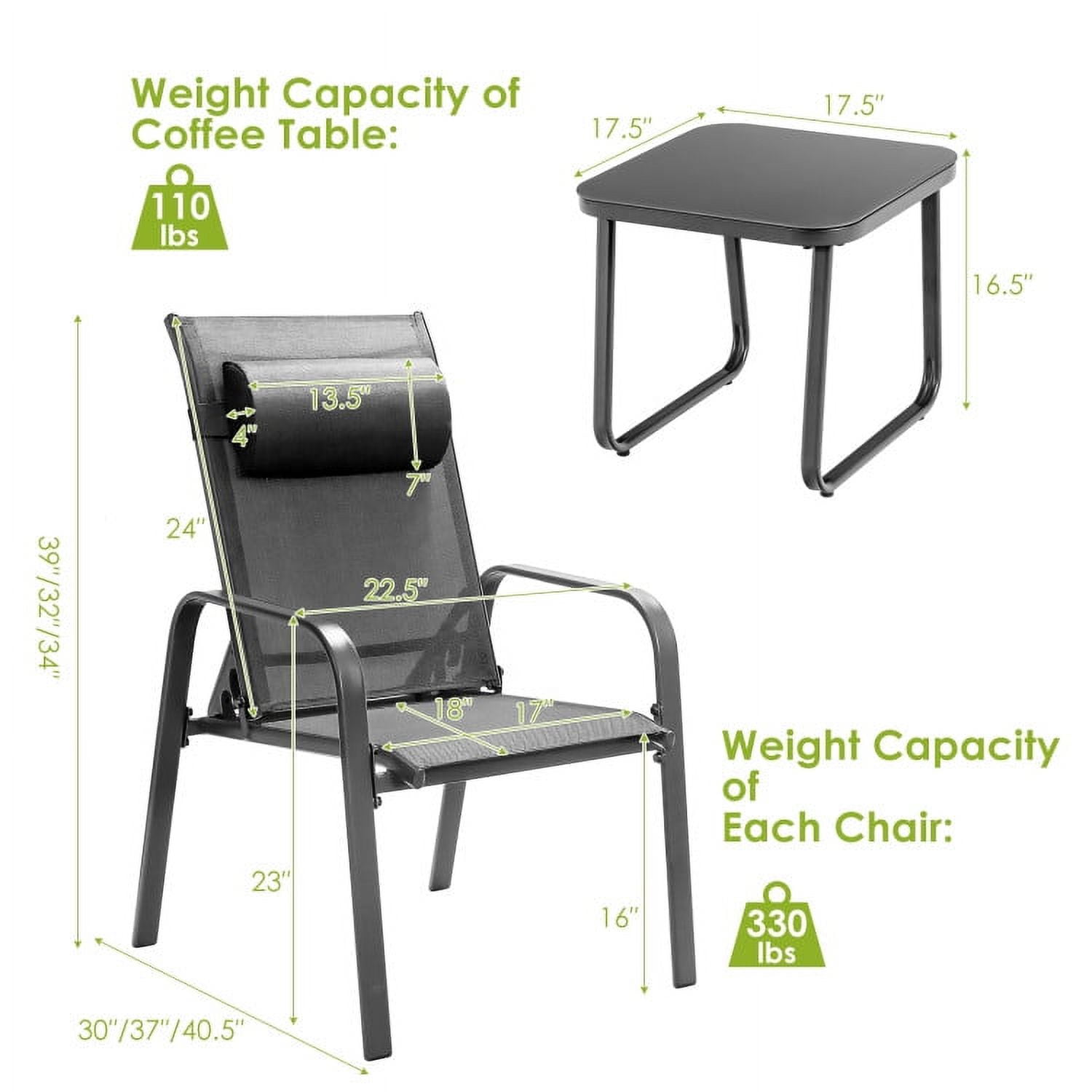 Aimee Lii 3 Pieces Outdoor Patio Furniture Set, Patio Bistro Furniture Set with Adjustable Backrest, Gray