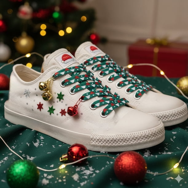 Festive Christmas Themed Printed Shoe Laces for Sneakers and Boots with Holiday Patterns, Durable Polyester Laces for Casual Wear and Seasonal Fashion Accessories