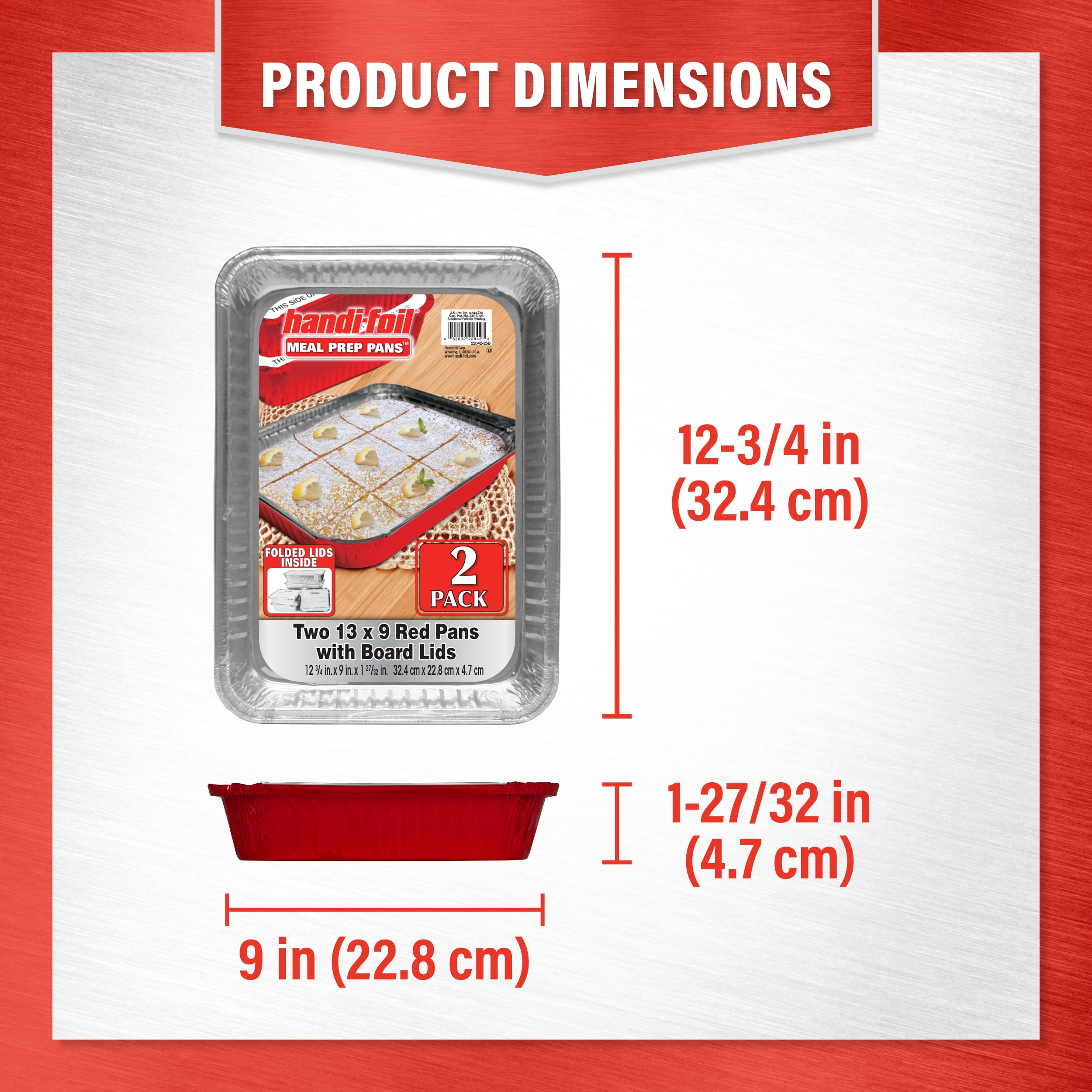 (3 pack) Handi-Foil 13" x 9" Aluminum Red Meal Prep Pans with Board Lids, 2 Count