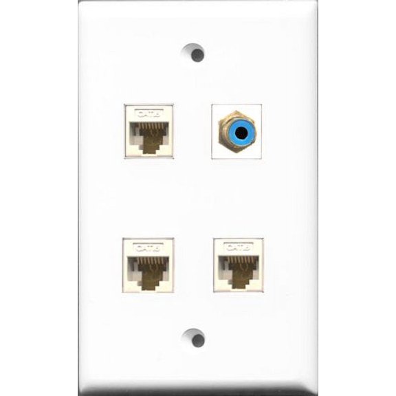 RiteAV 1 Port RCA Blue 3 Port Cat6 Ethernet White Wall Plate