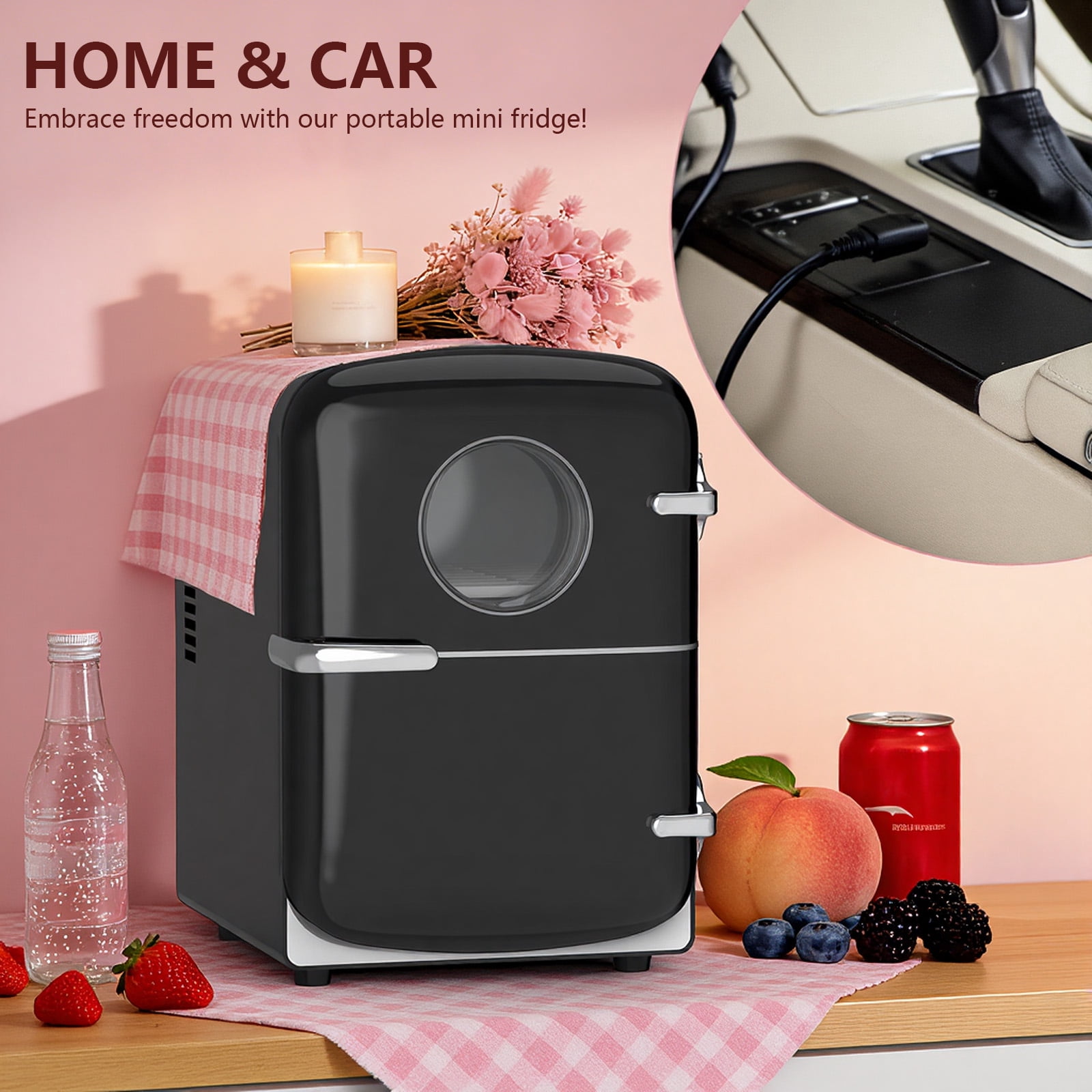 KNDKO Mini Fridge, 4L/6 Cans Cooler and Warmer Compact Refrigerator Skincare, Makeup & Drink, Portable Desk Fridge for Car, Office, Dorm, Black