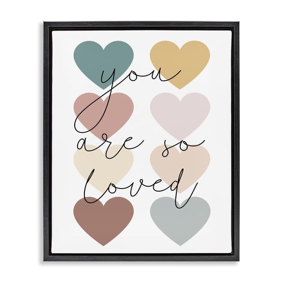 Stupell Industries Contemporary You Are Loved Hearts Black Floating Frame Canvas Art, 17 x 21, by Katie Griggs