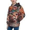 thumbnail image 2 of Pofeuu Flower Crown Cat Print Teenage Zipper Hoodie Sweatshirts Hooded Casual Jackets With Pocket For Boys Girls-Small, 2 of 6