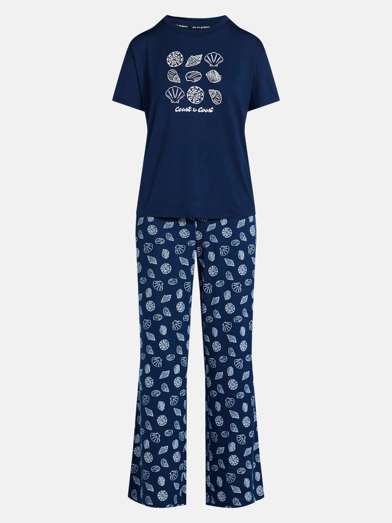 Joyspun Women's Dreamy Soft Collection Short Sleeve Sleep Top and Open Leg Pants Set, 2-Piece, Sizes XS-3X