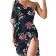 thumbnail image 2 of SMihono Robe d'Été Bohème pour Femmes Grande Taille Mode Décontractée Sans Manches une Épaule en Chiffon Uni Robe Slim, 2 of 5