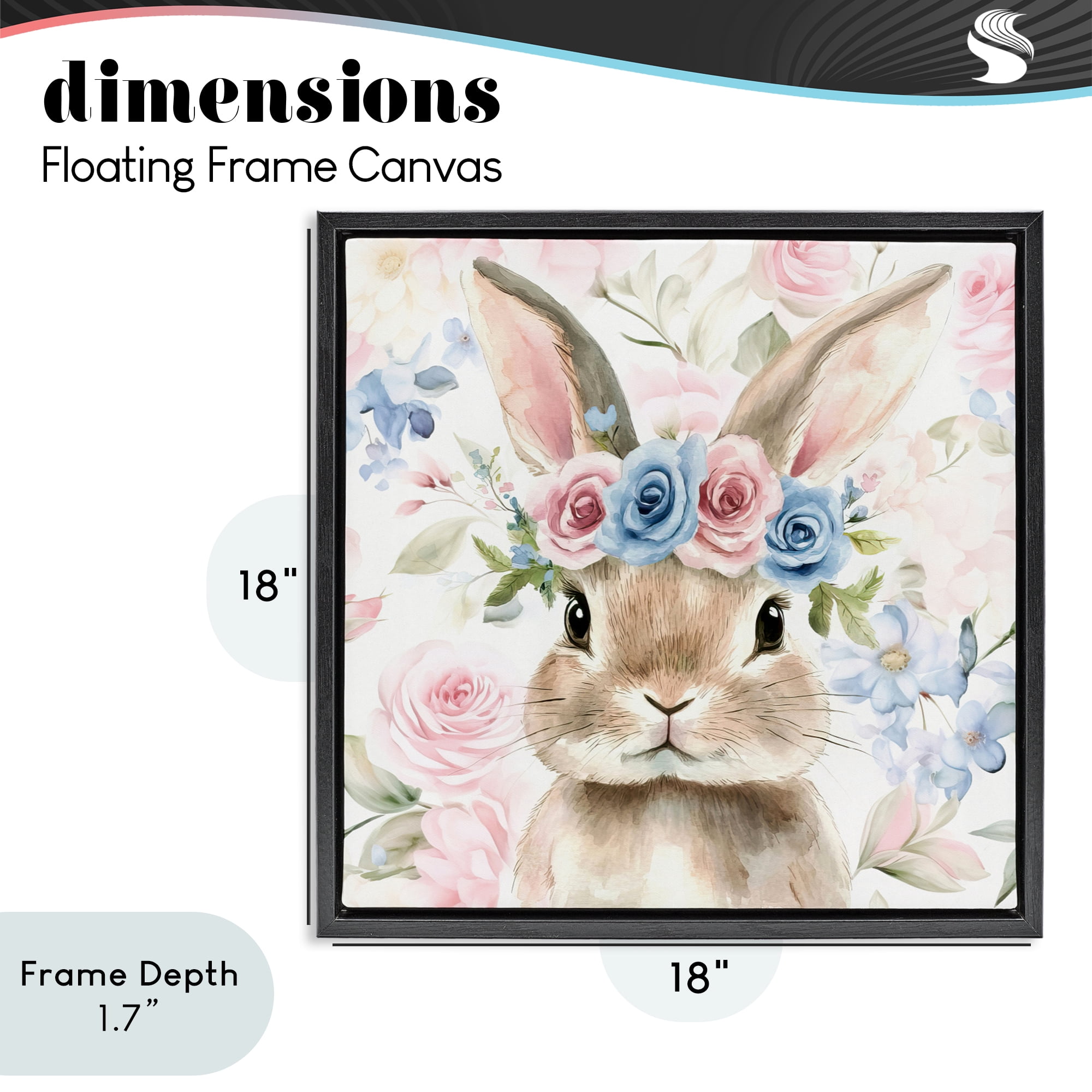 Stupell Industries Flower Power Bunny Black Framed Floater Canvas Wall Art, design by Tina LeCour
