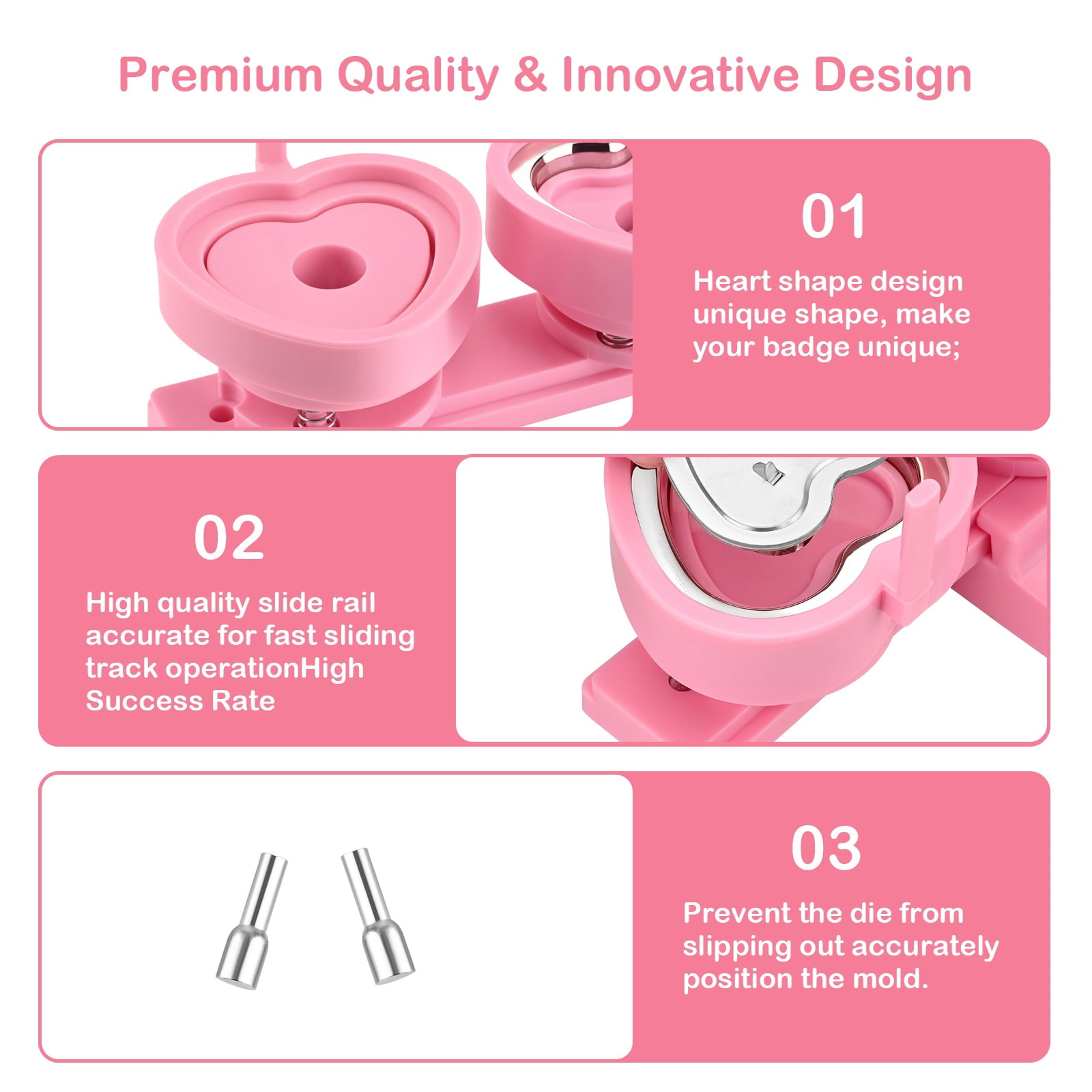 Heart Shape 57mm Badge Pin Button Maker Die Mold, Button Making Badge Punch Press Machine ,Beginner-Friendly
