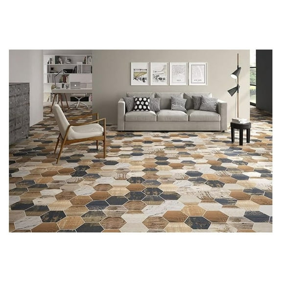 Matterhorn Hexagon Porcelain Tile - 8.75x10 Vintage Wood Mix - Italian Made Floor & Wall Tile (9 PCS)