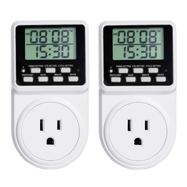 FrostHike Indoor Digital Infinite Repeat Cycle Intermittent Outlet Timer Plug 24 Hour Programmable Timed Electrical Power Switch with Countdown Delay on Off Function for Lights and Appliances (2 Pack)