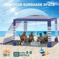 thumbnail image 2 of Beach Cabana, 8 * 8FT Beach Tent UPF50+ Protection, Easy Setup Beach Canopy Wind Resistant with Cup Holder, Compact Beach Shade Foldable Beach Tent Sun Shelter, Blue Stripes, 2 of 15
