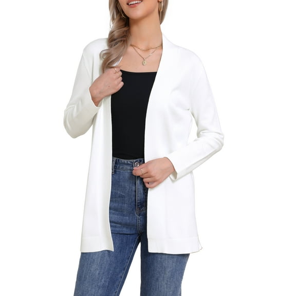 INSPIRE CHIC Open Front Cardigan for Women's Long Sleeve Stretchy Soft Fall Winter Casual Knit Sweater Cardigans XS White