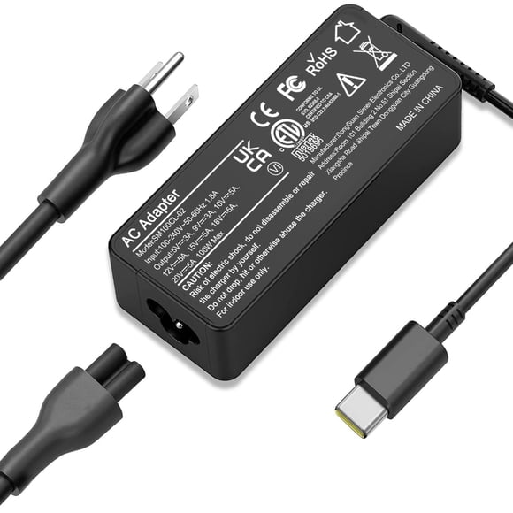 Cargador USB C para portátil, adaptador de corriente alterna de 100 W para Lenovo HP Asus Acer MacBook MSI Dell Toshiba Chromebooks con cable de alimentación tipo C