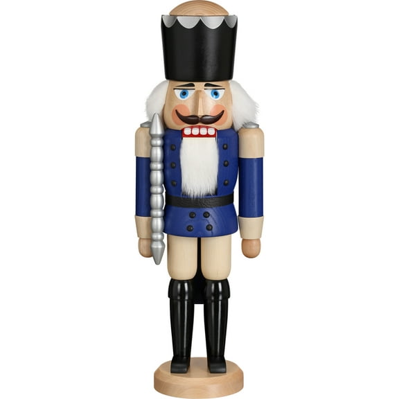 German nutcracker King ash-tree blue, height 39 cm / 15 inch, original Erzgebirge by Seiffener Volkskunst SV 11211/2