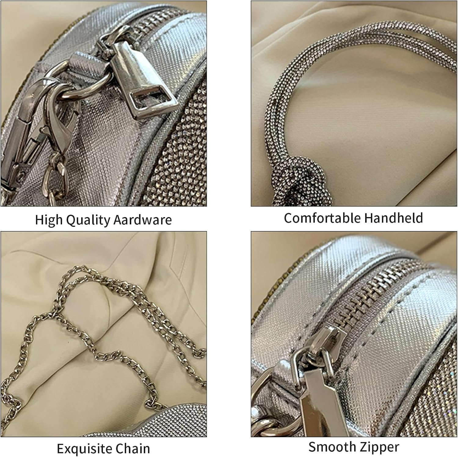 Silver Crossbody Purse, Heart Purse Evening Clutch Small Shoulder Purse Rhinestone Purse Crossbody Bag for Women