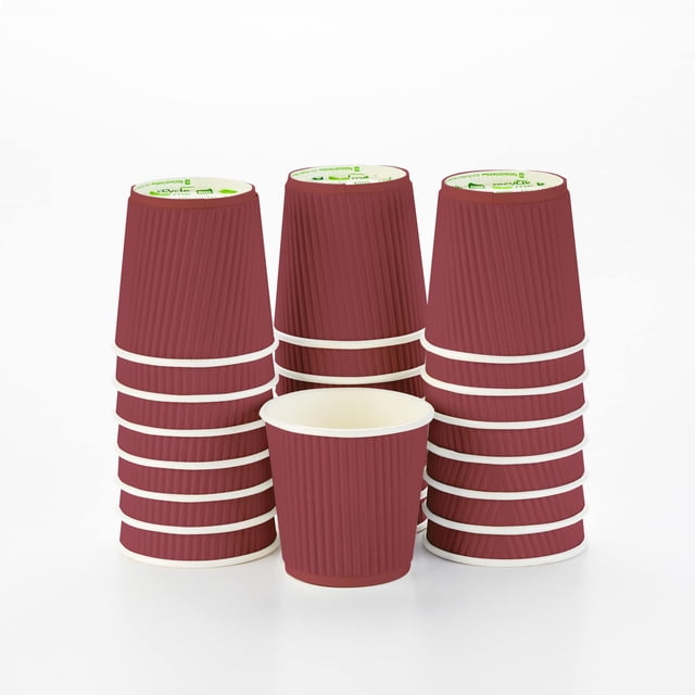 Restaurantware Ripple Wall Coffee Cups 25 Count 4 Ounce Insulated Crimson Paper Cups, Rolled Rim Spill-Resistant Disposable Paper Non-Slip for Coffee, Beverages