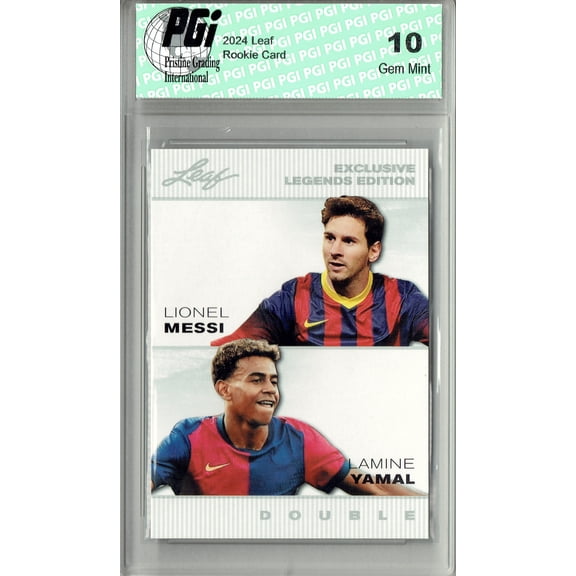 Lamine Yamal 2024 Leaf #ELE23 Double Rookie Card with Lionel Messi PGI 10