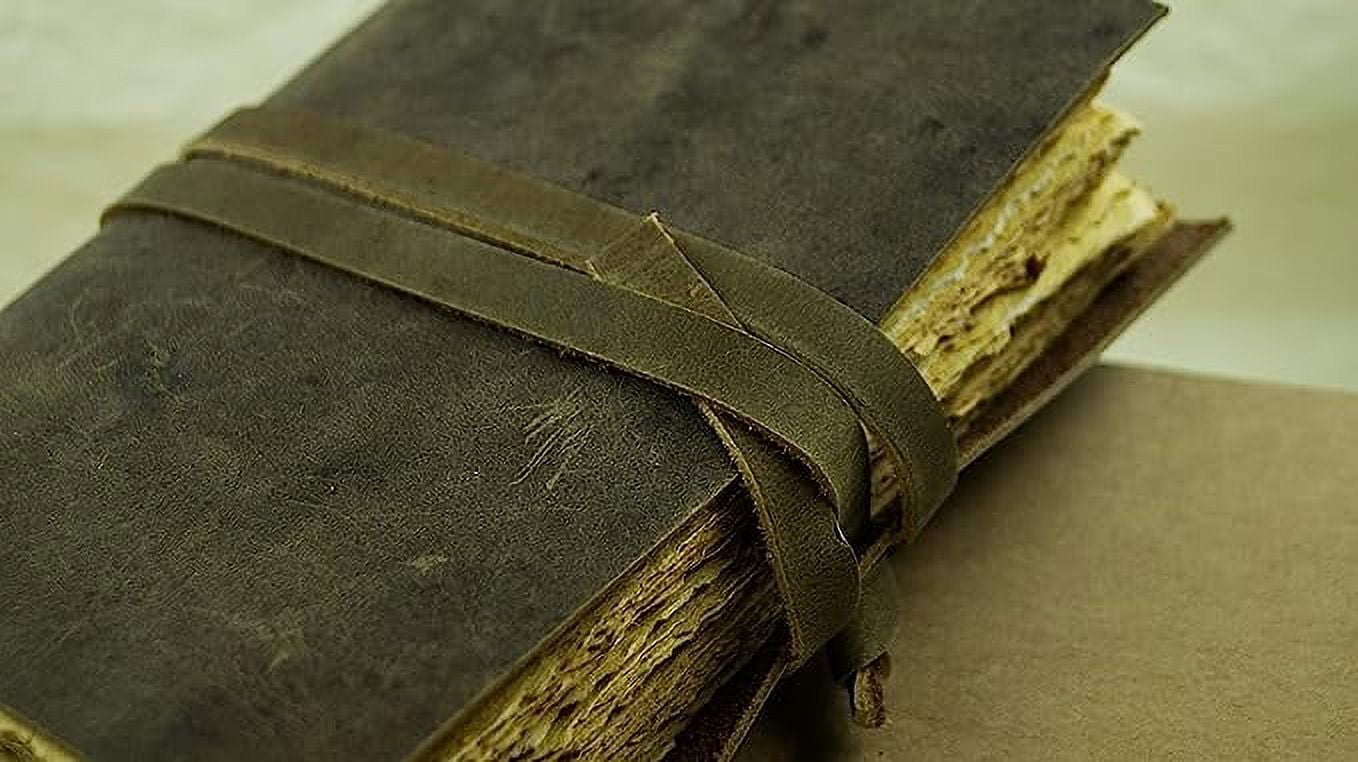 OVERDOSE Deckle Brown Leather Journal - Vintage Travel Journal for Men & Women Sketch Writing Diary Sketchbook Book of Shadows Handmade Vintage Deckle Edge Paper - 5 x 7 inches | 12 x 17 cm | A6