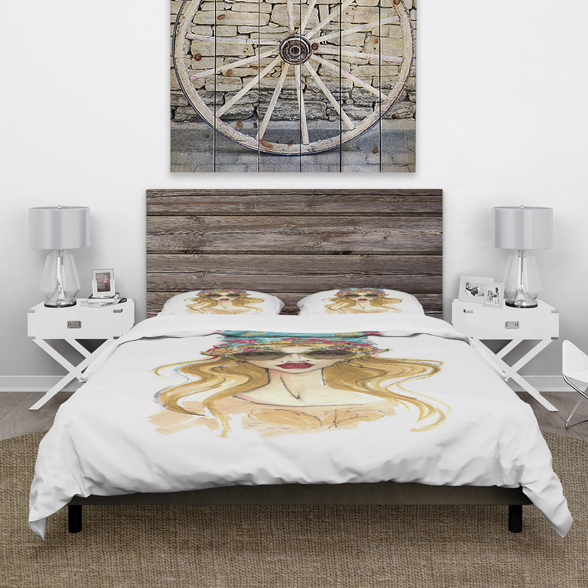 Designart 'Trendy Girl in Sunglasses' Glamour Duvet Cover Set