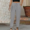 thumbnail image 2 of Babysbule Womens Sports Drawstring Pants Color Cotton And Linen Elastic Waist Long Straight Trousers, 2 of 9