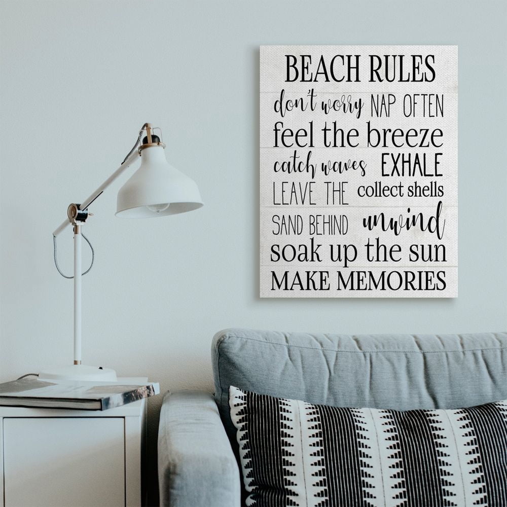 Stupell Industries Beach House Rules Relaxing Activities Black White List Canvas Wall Art Design by Daphne Polselli, 30" x 40"
