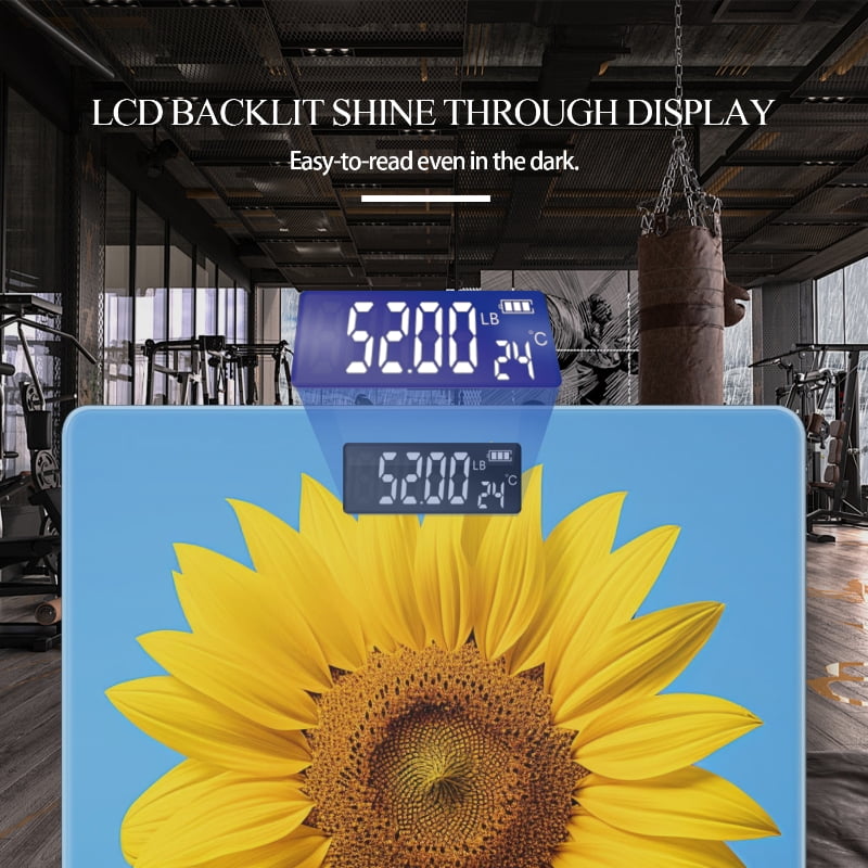High Precision Body Weight Scale Smart Bathroom Scales with Large LCD Display(400lbs),Decorative for Bedroom-Beautiful Sunflower Under The Blue Sky