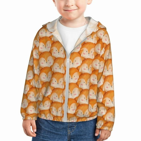 

Goofa Cute Fox Faces Pattern Printed Kids Zip-Up Hoodie Girls Boys UPF50+ Sun Protection Jacket Hooded Cooling Shirt-3 Years