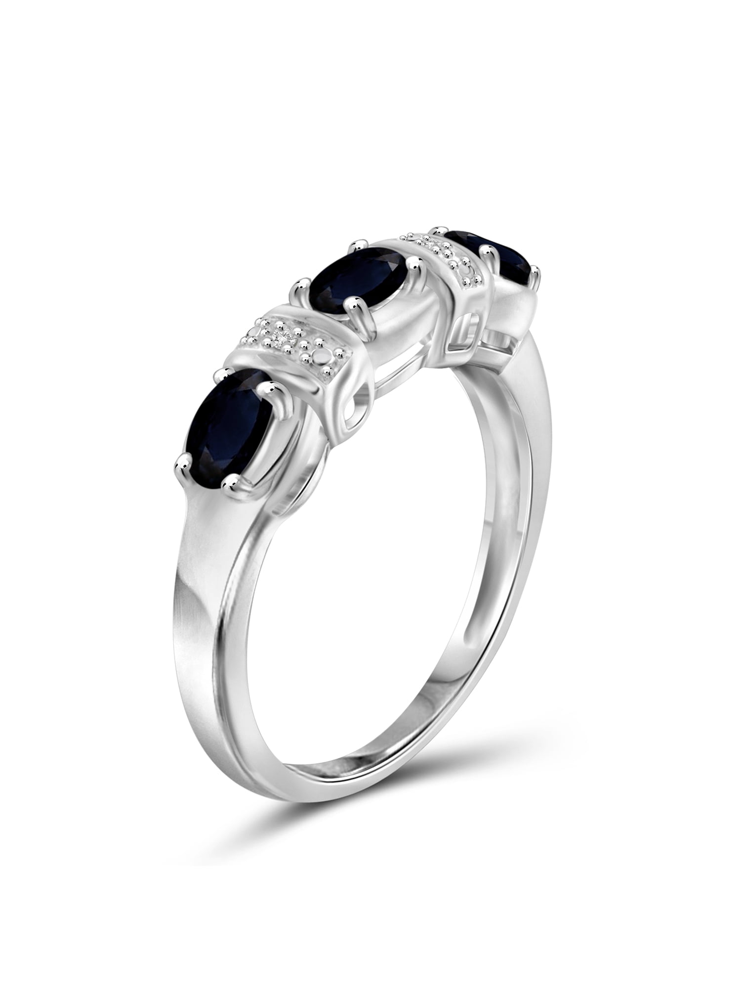 JewelersClub Sapphire Ring Birthstone Jewelry – 1.00 Carat Sapphire 0.925 Sterling Silver Ring Jewelry with White Diamond Accent – Gemstone Rings with Hypoallergenic 0.925 Sterling Silver Band
