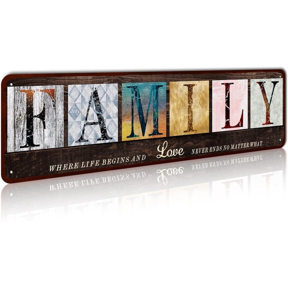 Home Inspirational Wall Art, Family Sign, Retro Artwork Decoration for Bedroom, Living Room & Home Wall Decor (4 x 16 inch, Family)