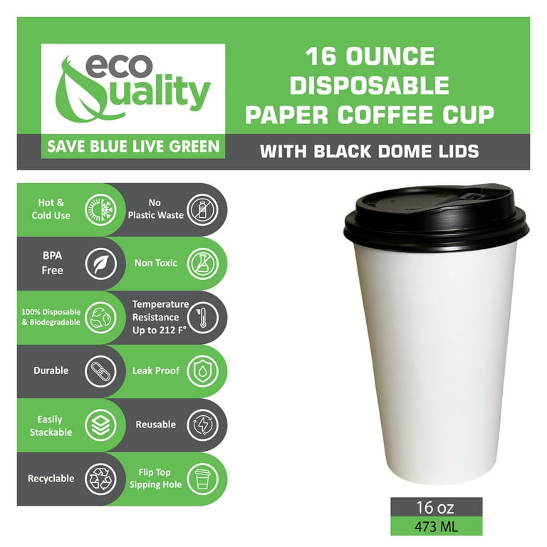50 Pack] Disposable Coffee Cups with Lids - 16 oz White Double Wall  Insulated Coffee Cups with Black Dome Lid - Kraft Reusable Coffee Cups with  Lids - To Go Chocolate, Tea