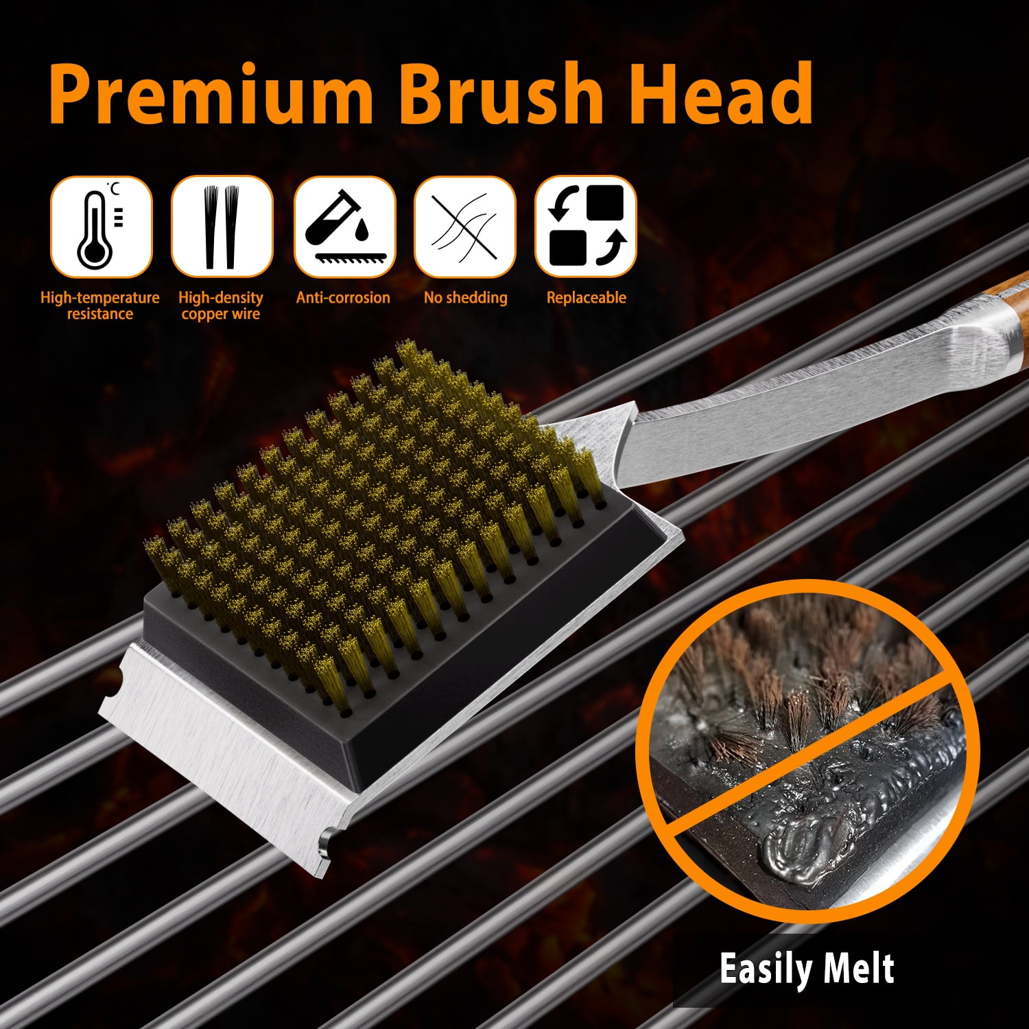 ENLOY 17" Grill Brush and Scraper, BBQ Brush for Grill with Replaceable Brush Head, Heavy-duty Grill Brush for Any Grill