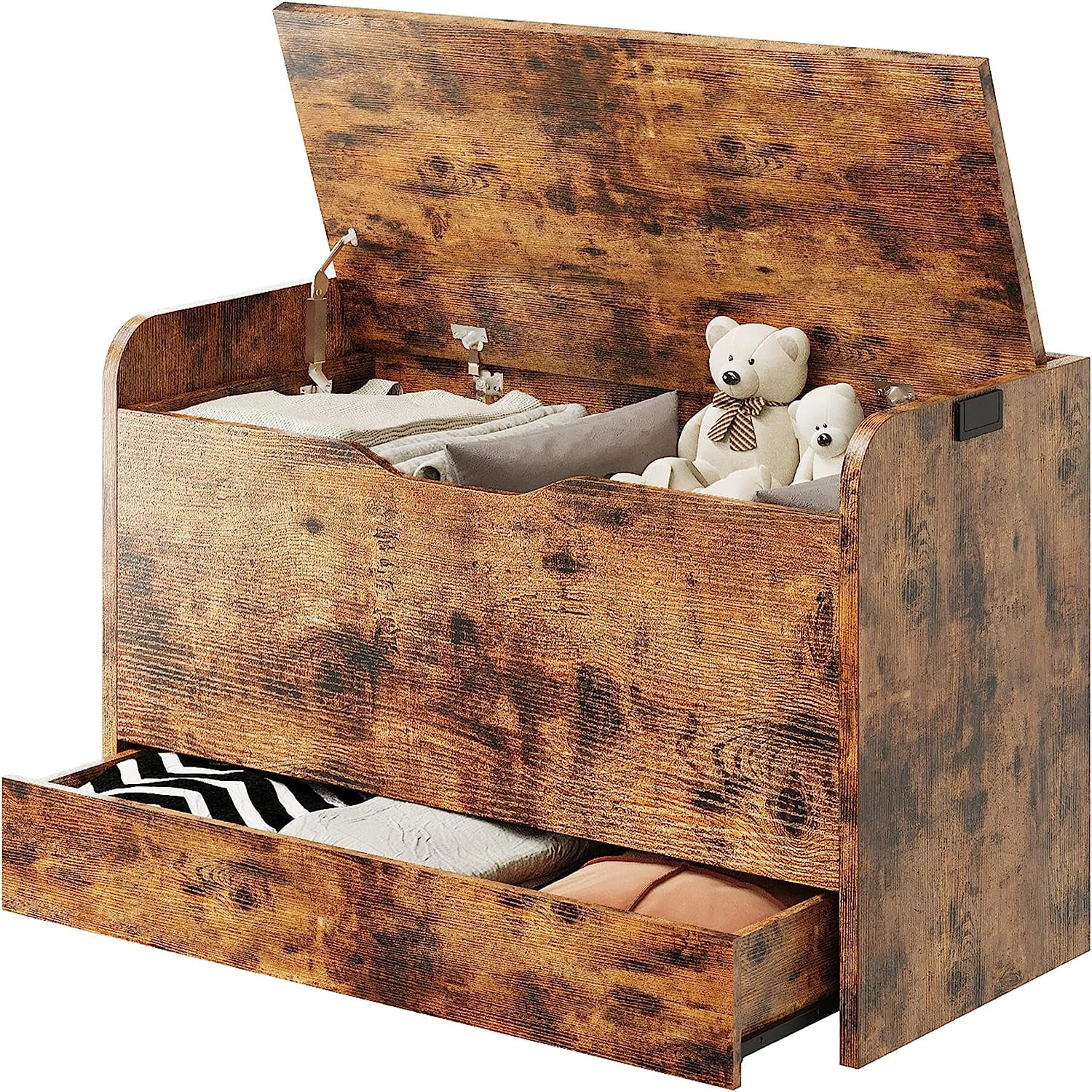 Storage Bench with Drawer, Wooden Toy Box Organizer, Sturdy Storage