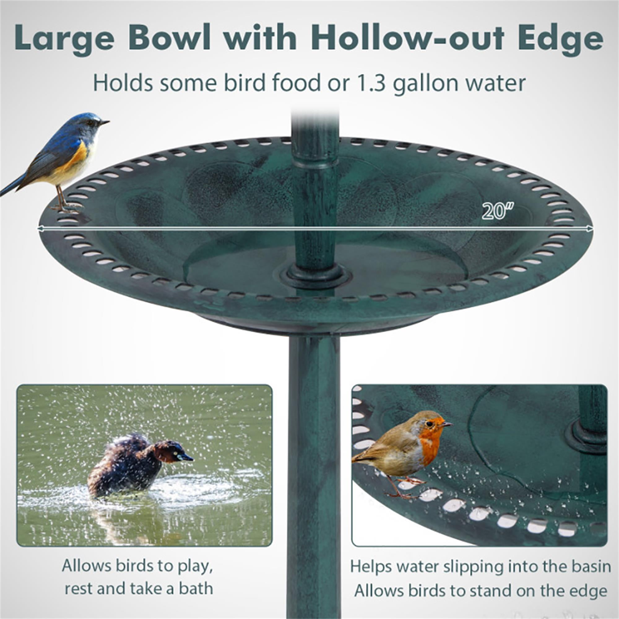 resenkos 42" Outdoor Pedestal Garden Bird Bath with Solar Light, Bird Feeder and Flower Planter, Bronze Green