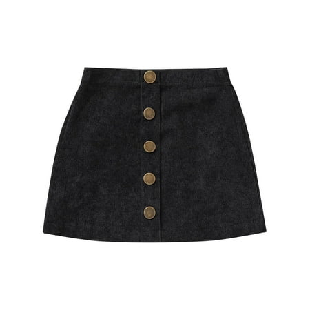 

Suanret Toddler Baby Girl Corduroy Skirt Solid Color Single Breasted Button Casual A-Line Skirts Black 6-12 Months