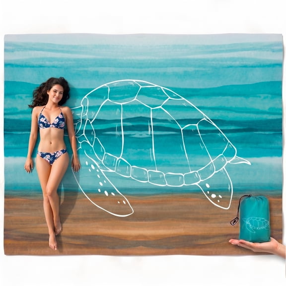 IESWKP Extra Large Beach Blanket 110"x78" – Beach Blanket Sandproof Waterproof Portable with Carry Bag & 4 Stakes, Beach Mat oversized for Beach Camping Hiking Picnic - Turtle