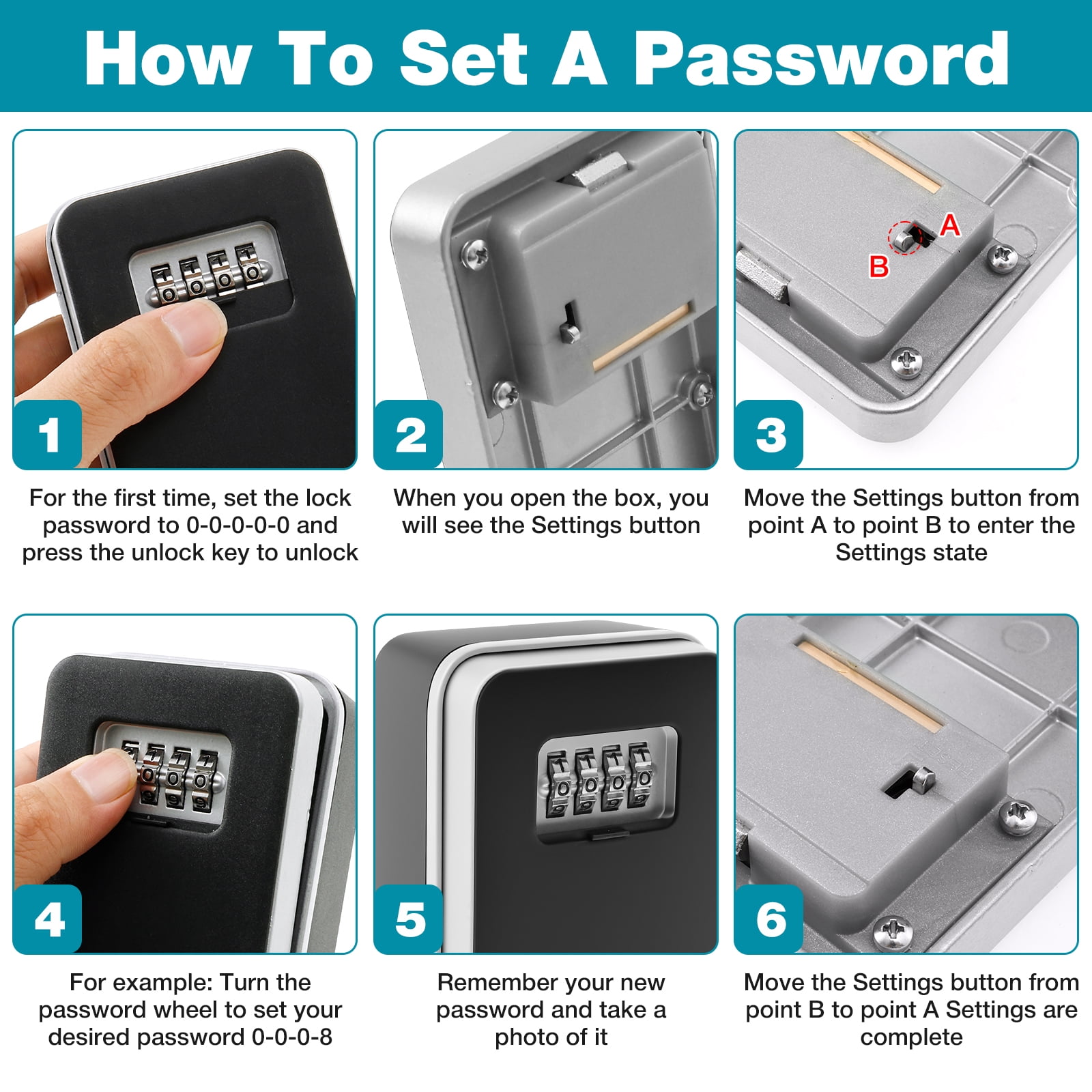 Threns Aluminum Alloy Key Combination Box Safety Protection Key Storage Box Sufficient Internal Space Code Security Lockbox for Home