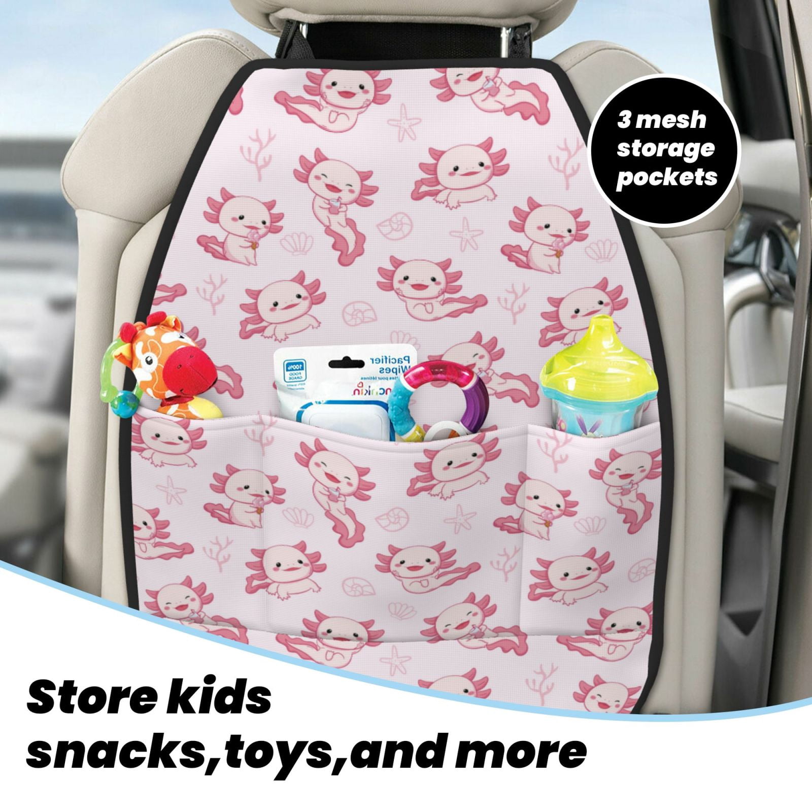 Kdxio Baby Salamander Print 2 Pack Car Kick Mat Seat Cover Back Protector Mat with Pockets for Organizer Backseat Protector and Storage Anti Kick Pad for Vehicles