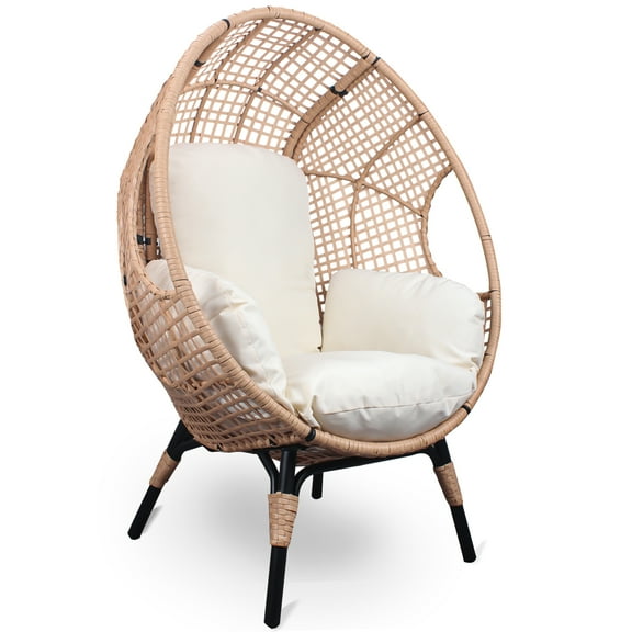 Joynovia iPRO Natural PE Rattan Grid Weave Patio Egg Chair with Beige Cushion