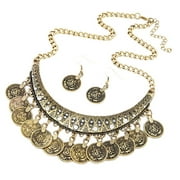 Honrane Women's Vintage Coin Style Choker Necklace Hook Earrings Statement Jewelry Set