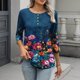 thumbnail image 1 of TaTaai Women's Fashion Printed Casual Tops Button Crew Neck Three Quarter Sleeve Loose Fit T-Shirts Lightweight Breathable Soft Tees for All Seasons Daily Dating Work Wear Gift, 1 of 7