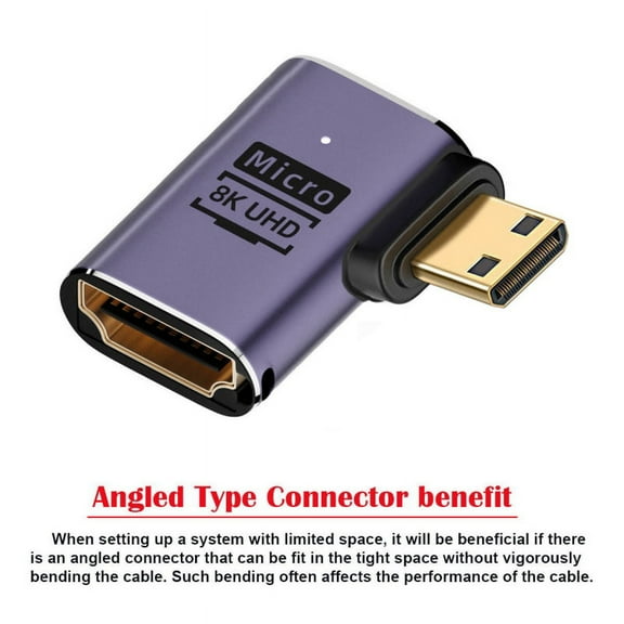 FVH Right Angled Mini HDMI Male to HDMI 2.1 Female UHD Extension Gold Converter Adapter Support 8K 60hz HDTV