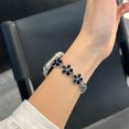 thumbnail image 3 of Metal Bracelet Compatible with Apple Watch Band Women 42(Series 1 2 3)/44/45/46/49mm, Stylish Floral Design Dressy Replacement Strap for iWatch Series 10/9/8/7/6/5/4/3/2/1/SE/Ultra, Black+Silver, 3 of 8