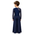 thumbnail image 5 of Aislor Boys Lyrical Outfit Long Sleeve V Neck Back Zipper Leotard with Mesh Split Pants Modern Dance Set for Recital Navy Blue 8, 5 of 7
