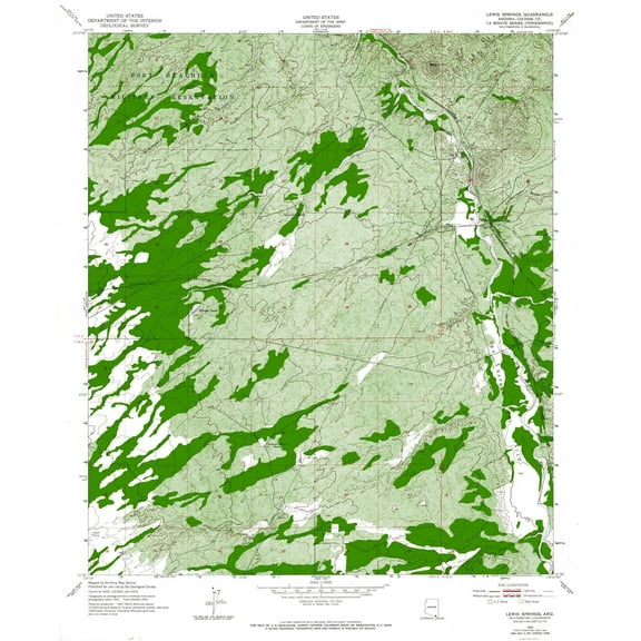 Topographical Map - Lewis Springs Arizona Quad - USGS 1952 - Vintage Wall Art