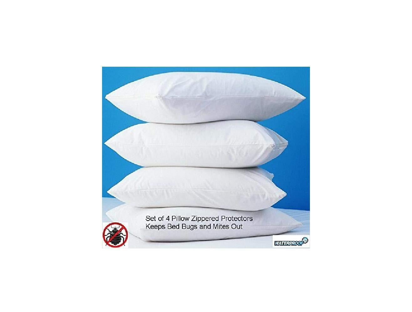 Homestyle 4 Pack Zippered Vinyl Pillow Covers Protects Against Bed Bugs