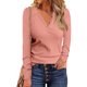thumbnail image 2 of Blusa De Manga Larga Blusa Casual Ajustada Mujer Escote En V Túnica Tops Manga Larga Botón Frontal Casual Slim Fit Blusa Acanalada Para Trabajo Fiesta Exterior Rosa M ANGGREK Rosa M, 2 of 6